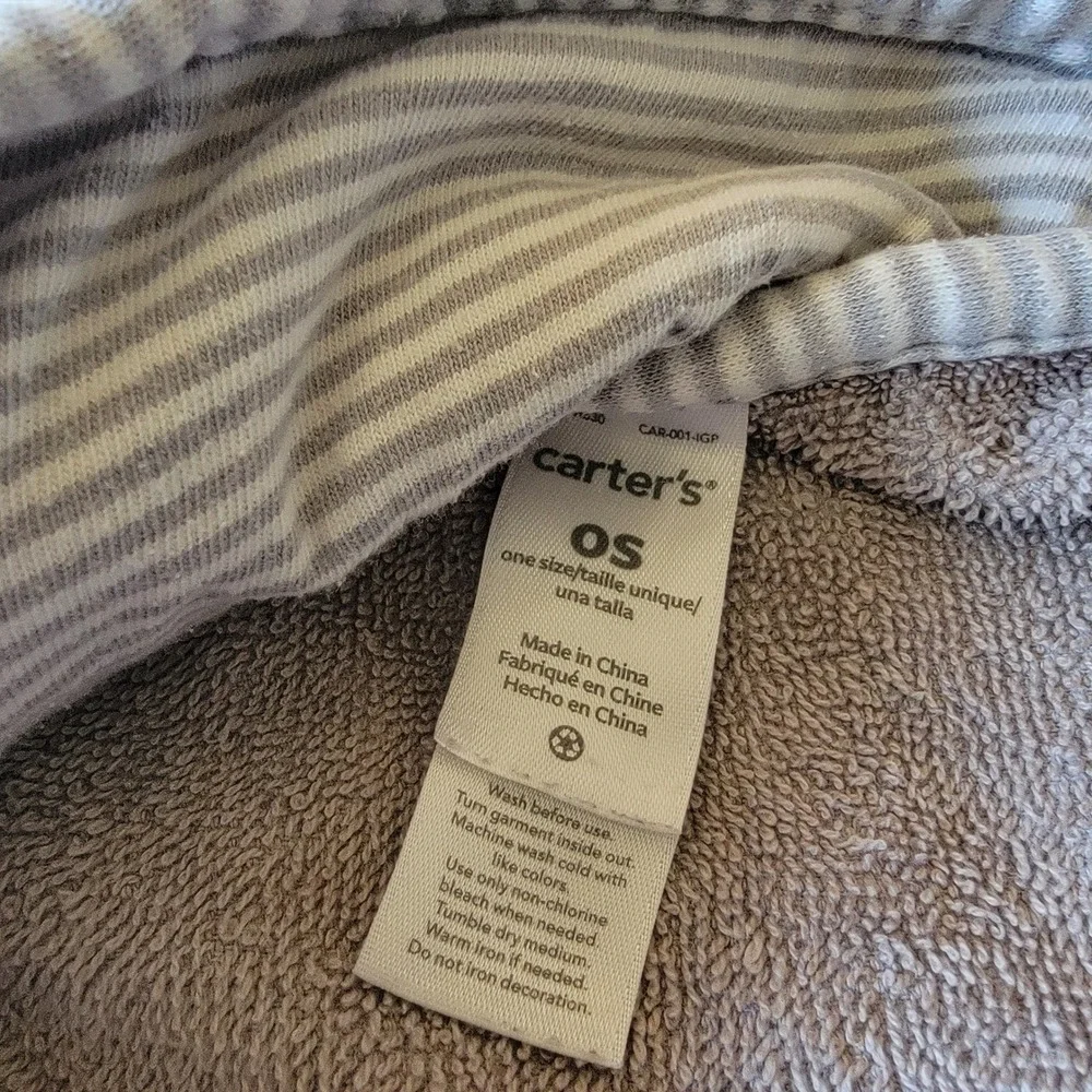 Carter's Hooded Towel Kids OS Grey Excellent Elephant Applique Striped Trim